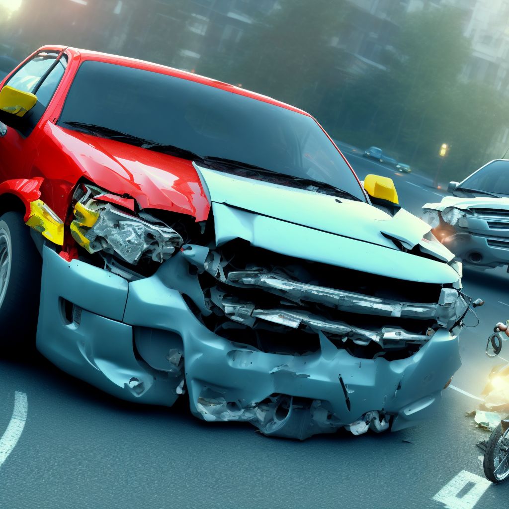 Pedal cycle driver injured in collision with car, pick-up truck or van in traffic accident, subsequent encounter digital illustration