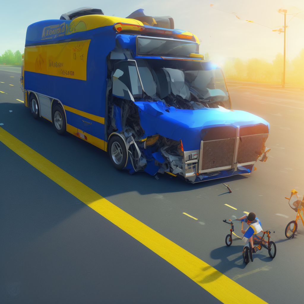 Pedal cycle driver injured in collision with heavy transport vehicle or bus in nontraffic accident, subsequent encounter digital illustration