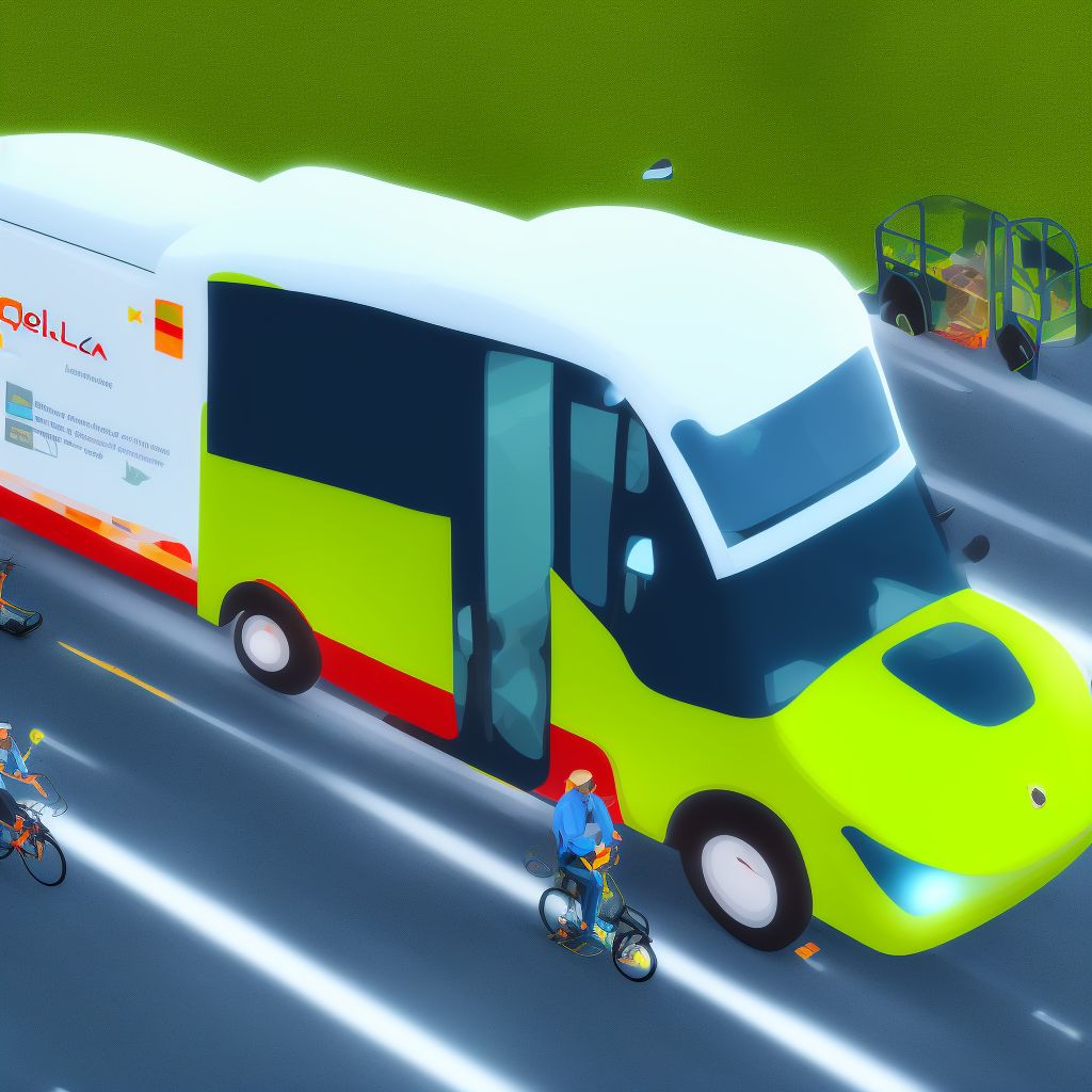 Pedal cycle driver injured in collision with heavy transport vehicle or bus in nontraffic accident, sequela digital illustration