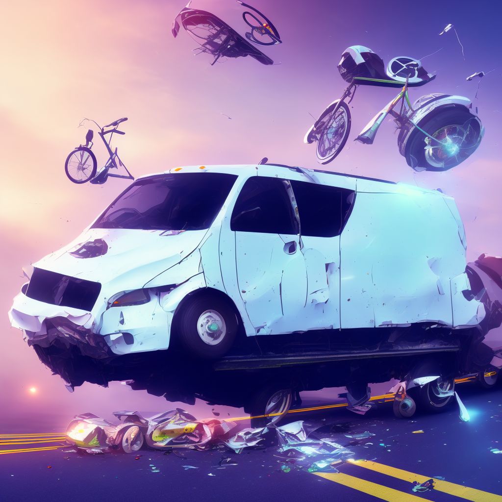 Pedal cycle passenger injured in collision with heavy transport vehicle or bus in nontraffic accident, subsequent encounter digital illustration