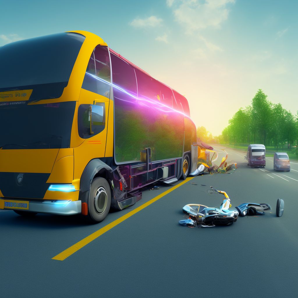 Pedal cycle passenger injured in collision with heavy transport vehicle or bus in nontraffic accident, sequela digital illustration