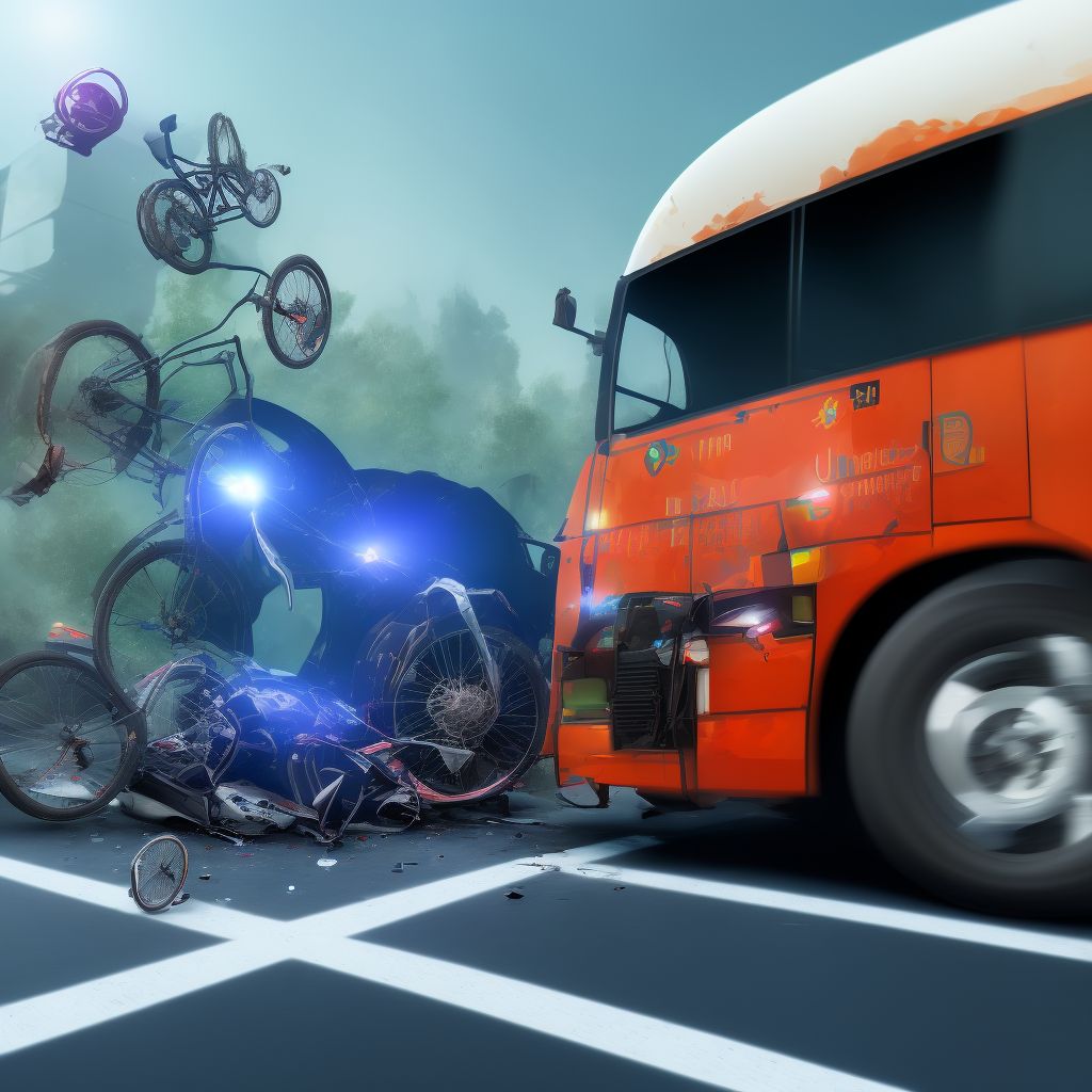 Unspecified pedal cyclist injured in collision with heavy transport vehicle or bus in nontraffic accident, initial encounter digital illustration