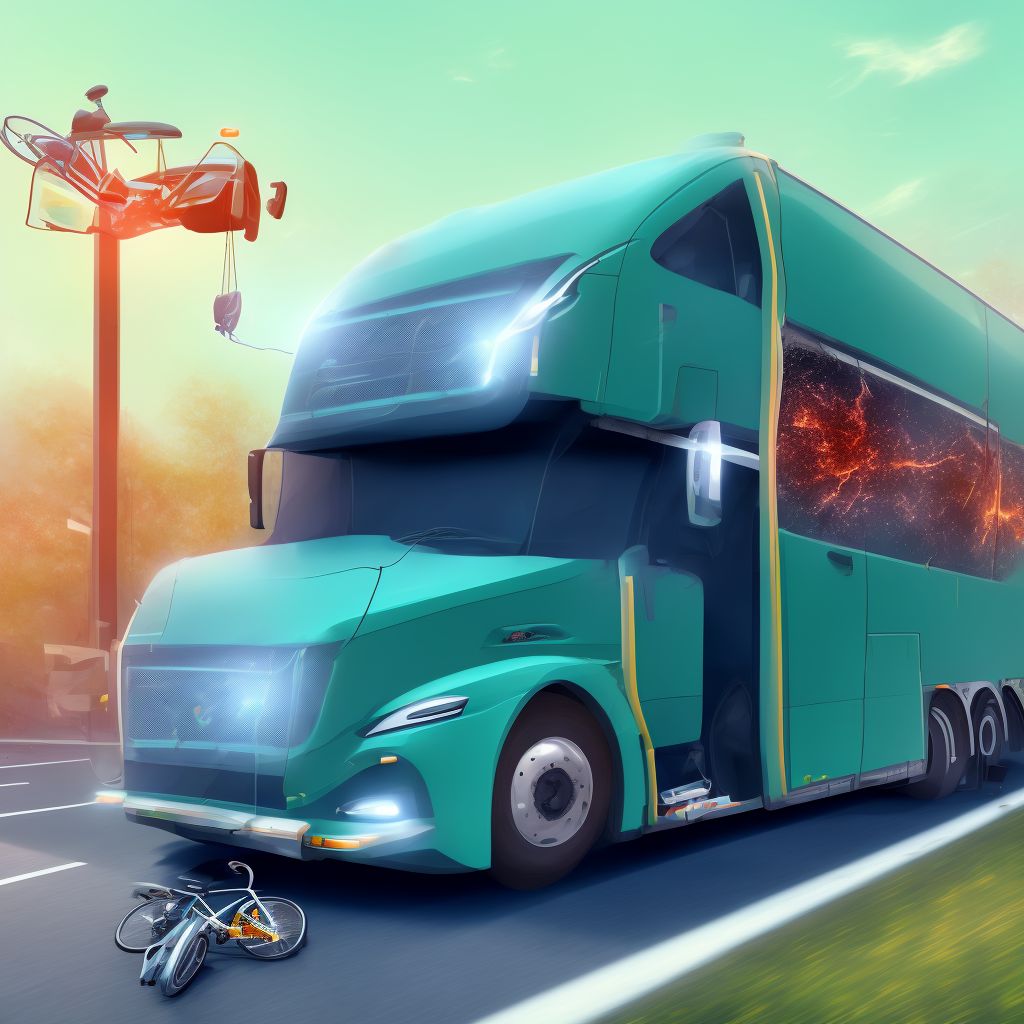 Unspecified pedal cyclist injured in collision with heavy transport vehicle or bus in nontraffic accident, sequela digital illustration