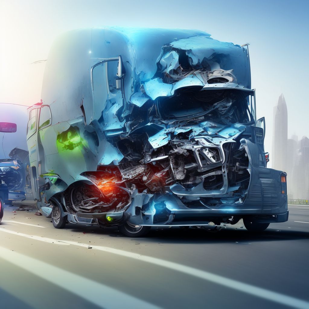 Unspecified pedal cyclist injured in collision with heavy transport vehicle or bus in traffic accident, subsequent encounter digital illustration