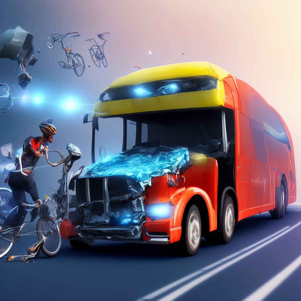 Unspecified pedal cyclist injured in collision with heavy transport vehicle or bus in traffic accident, sequela digital illustration