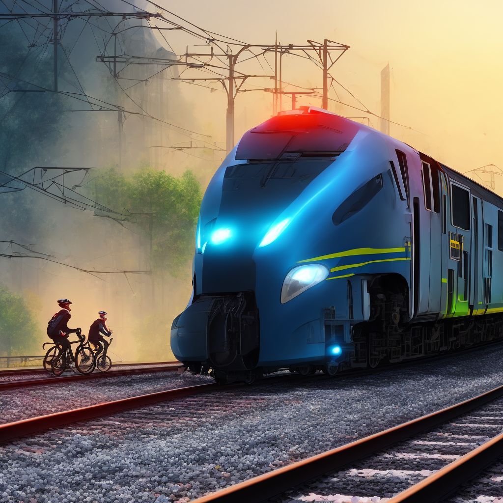 Unspecified pedal cyclist injured in collision with railway train or railway vehicle in nontraffic accident, subsequent encounter digital illustration