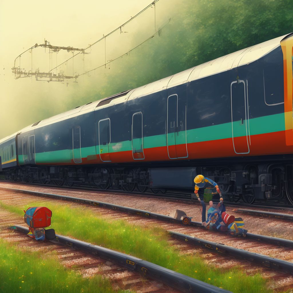 Person boarding or alighting a pedal cycle injured in collision with railway train or railway vehicle, initial encounter digital illustration