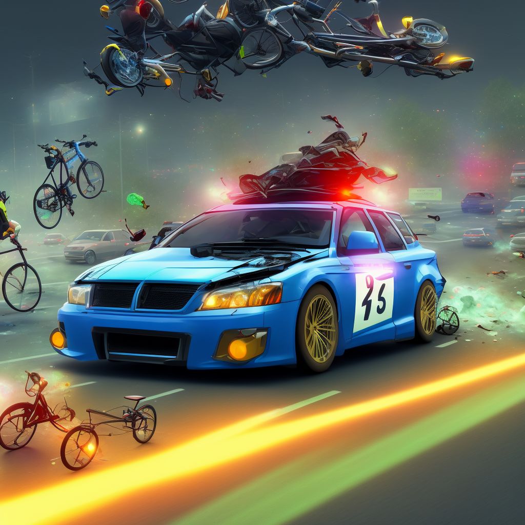 Pedal cycle driver injured in collision with other nonmotor vehicle in traffic accident, initial encounter digital illustration