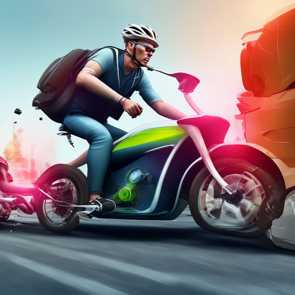 Unspecified pedal cyclist injured in collision with other nonmotor vehicle in traffic accident, subsequent encounter digital illustration