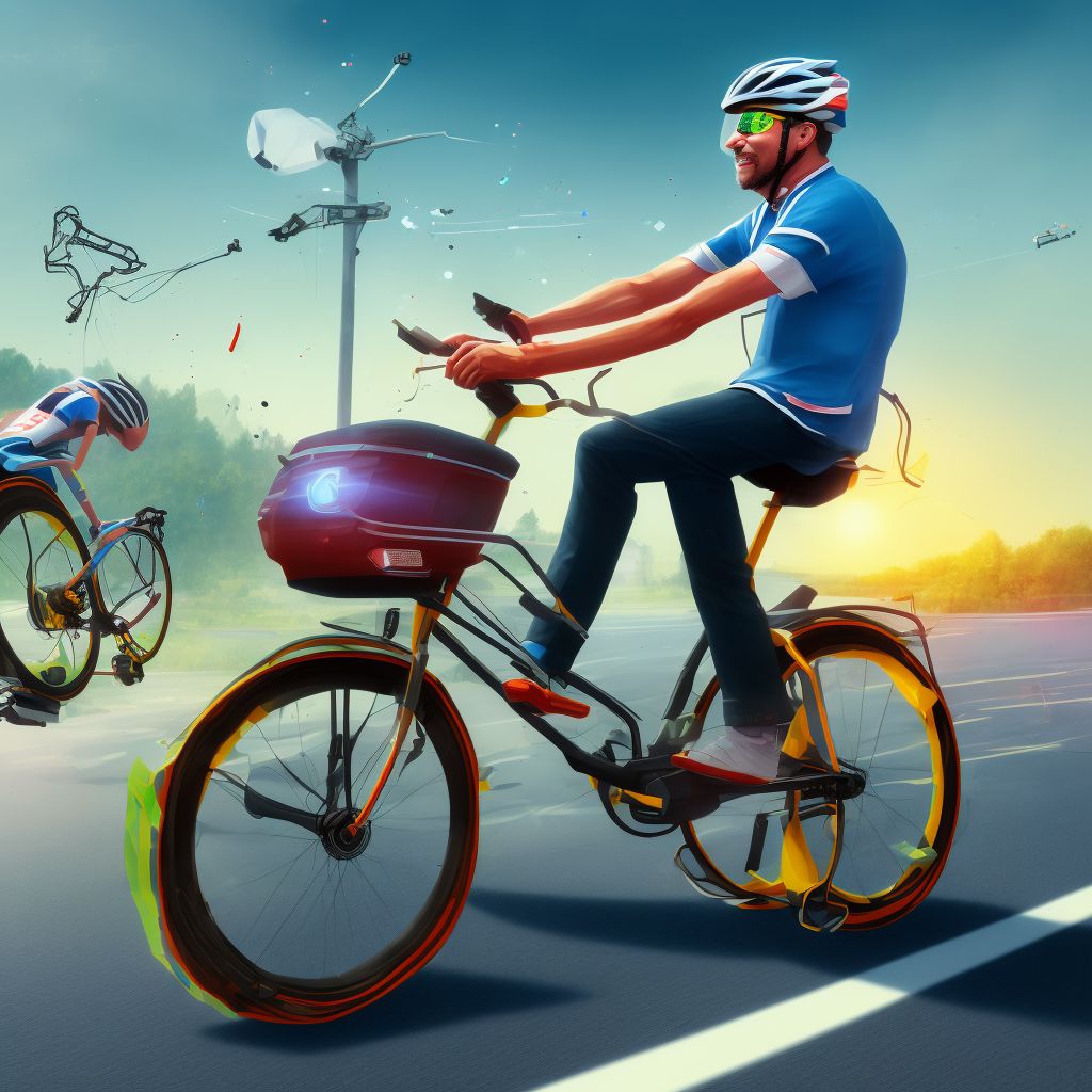 Pedal cycle driver injured in collision with fixed or stationary object in nontraffic accident, subsequent encounter digital illustration