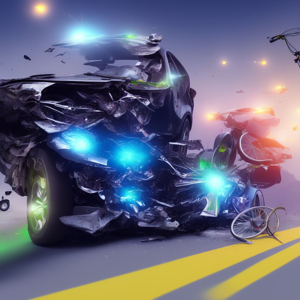 Pedal cycle passenger injured in collision with fixed or stationary object in nontraffic accident, subsequent encounter digital illustration