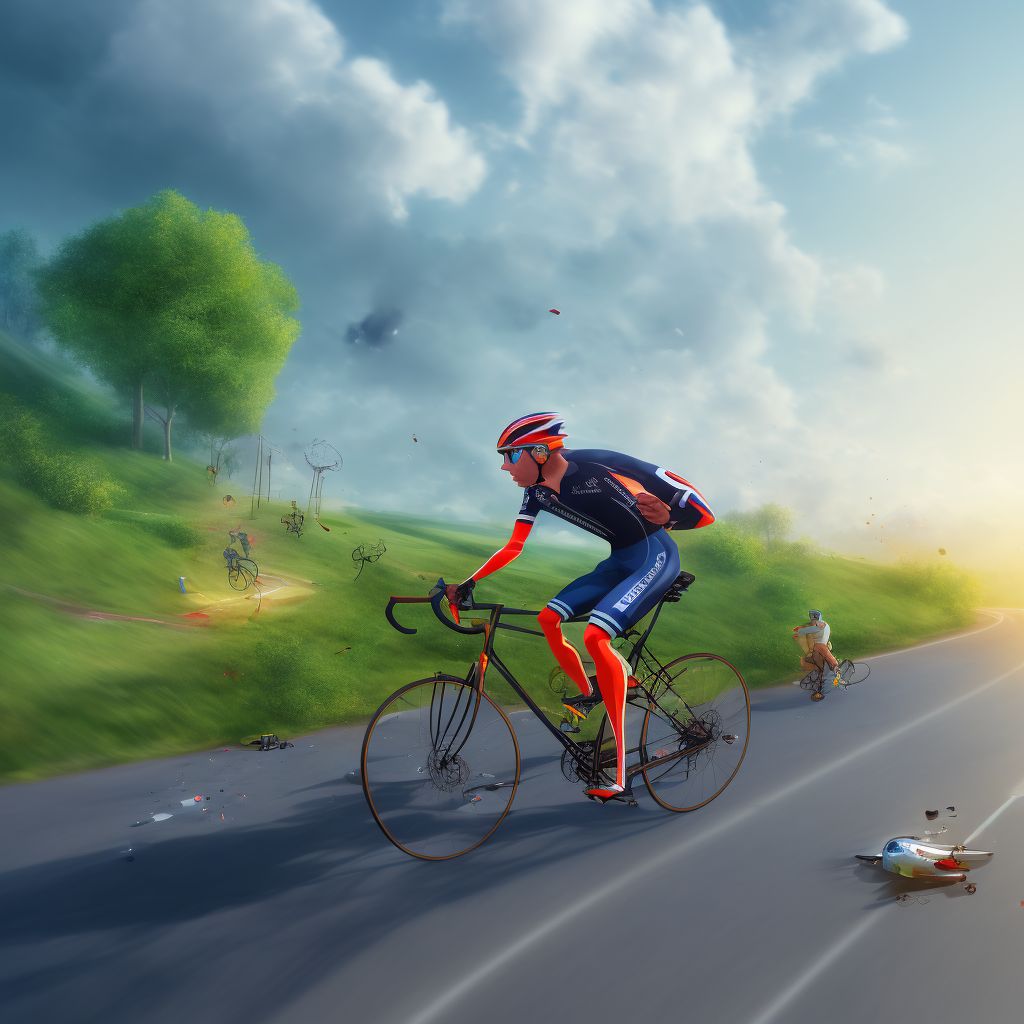 Unspecified pedal cyclist injured in collision with fixed or stationary object in nontraffic accident, subsequent encounter digital illustration