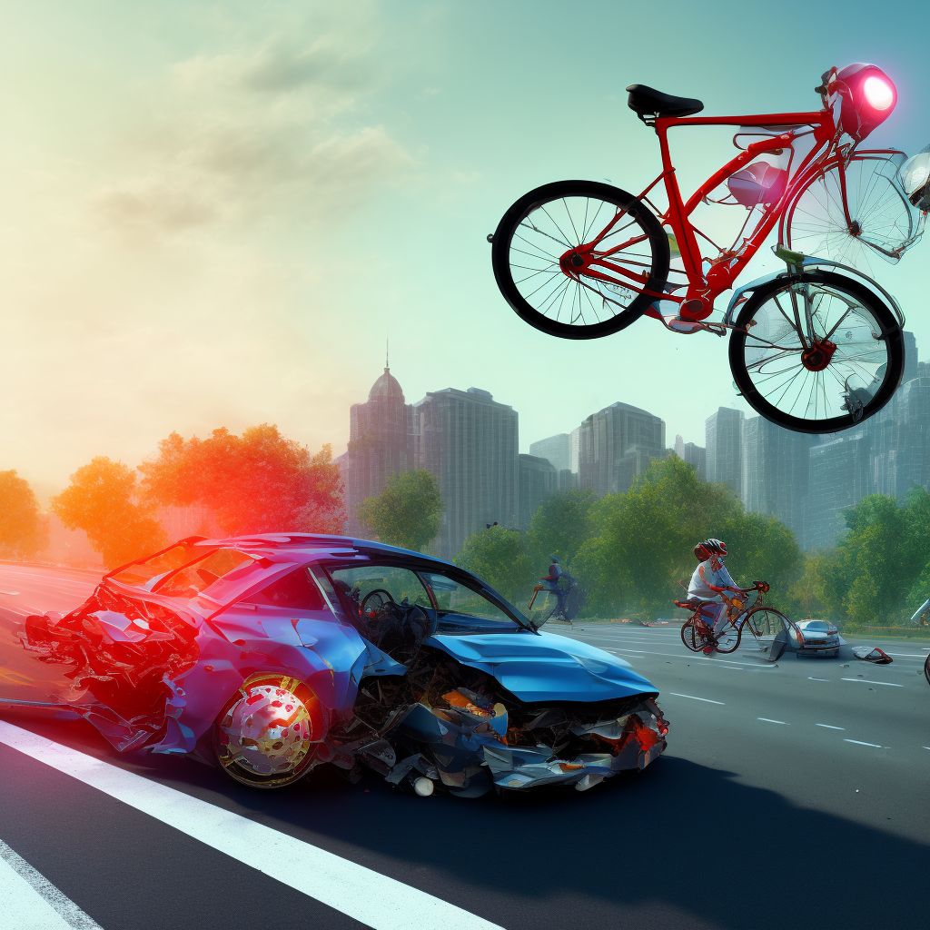 Pedal cycle driver injured in collision with fixed or stationary object in traffic accident, initial encounter digital illustration