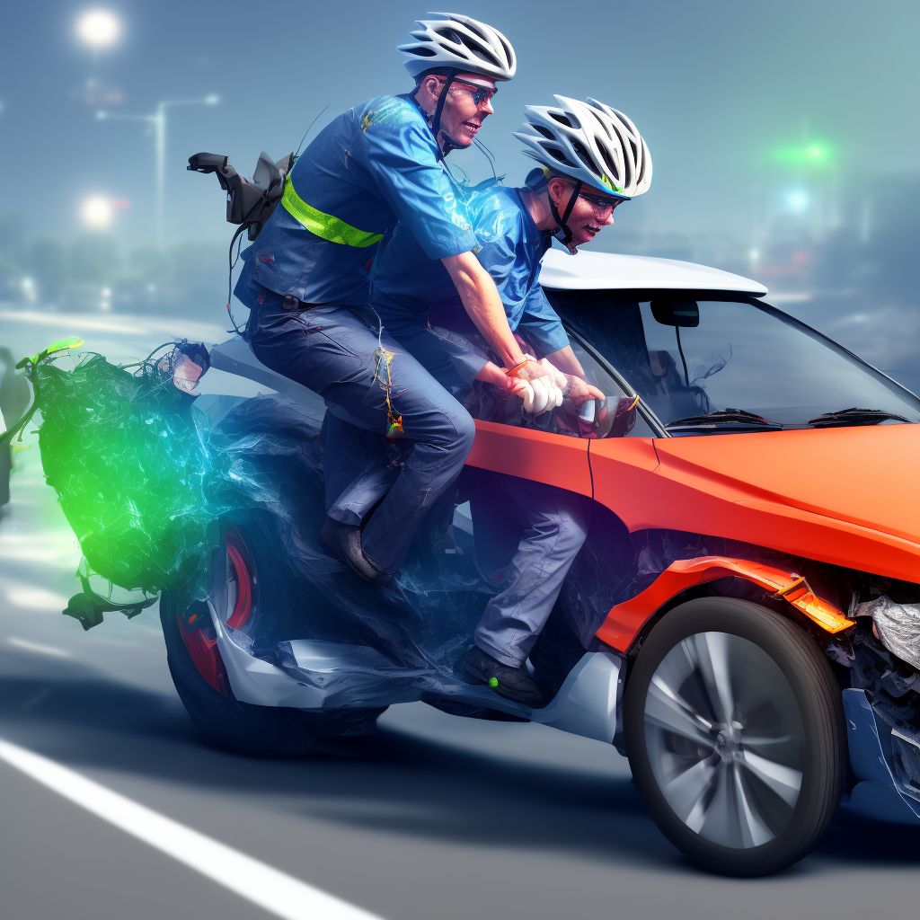 Pedal cycle driver injured in noncollision transport accident in traffic accident, subsequent encounter digital illustration