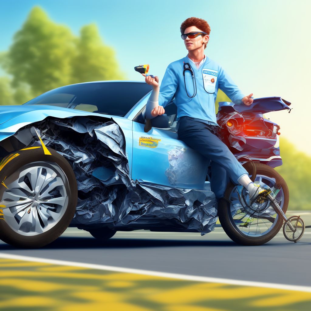 Pedal cycle driver injured in collision with unspecified motor vehicles in nontraffic accident, initial encounter digital illustration