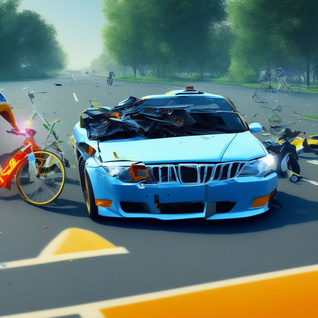 Pedal cycle driver injured in collision with unspecified motor vehicles in nontraffic accident, subsequent encounter digital illustration