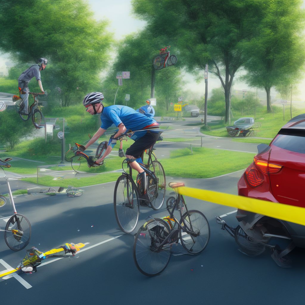 Pedal cycle driver injured in collision with unspecified motor vehicles in nontraffic accident, sequela digital illustration