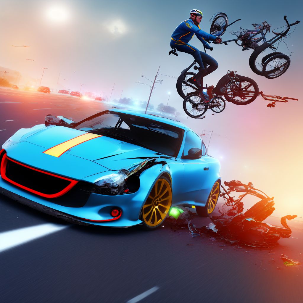 Pedal cycle driver injured in collision with other motor vehicles in nontraffic accident, subsequent encounter digital illustration