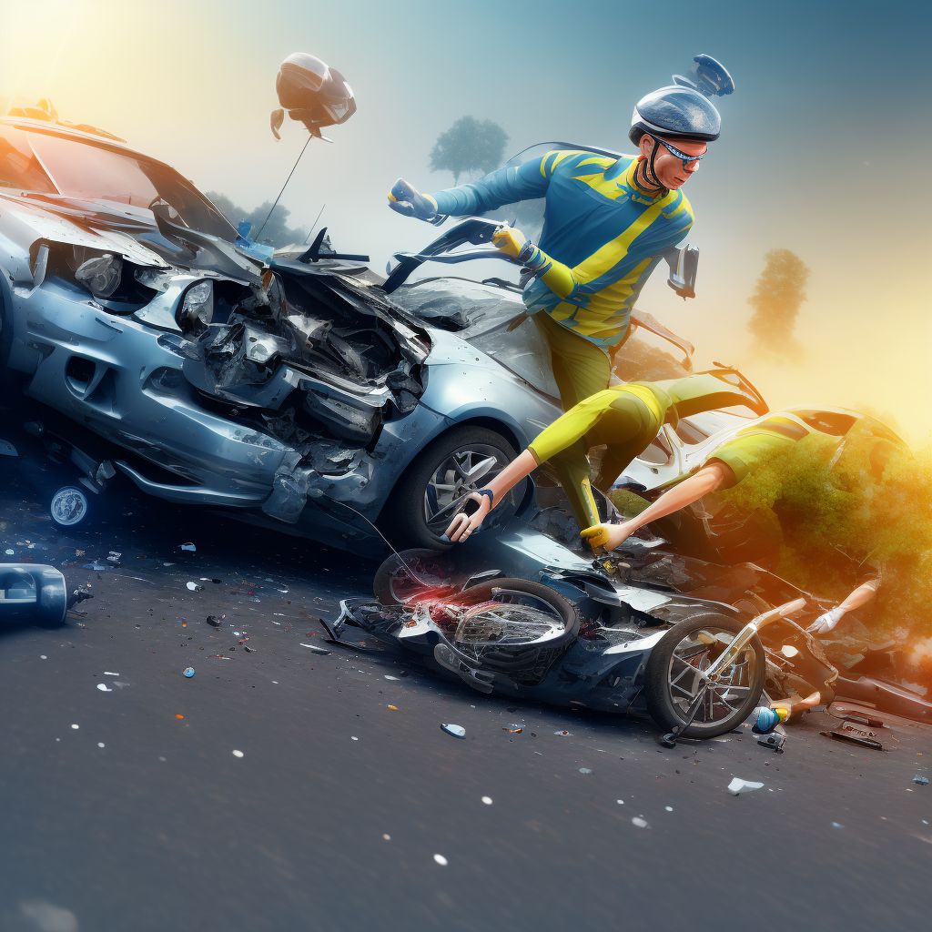 Unspecified pedal cyclist injured in collision with unspecified motor vehicles in nontraffic accident, initial encounter digital illustration