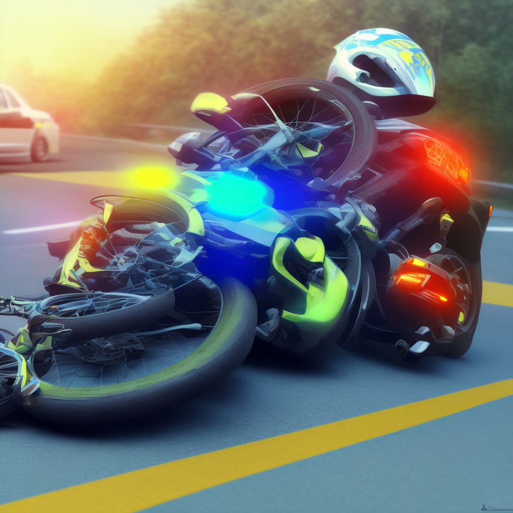 Unspecified pedal cyclist injured in collision with unspecified motor vehicles in nontraffic accident, subsequent encounter digital illustration