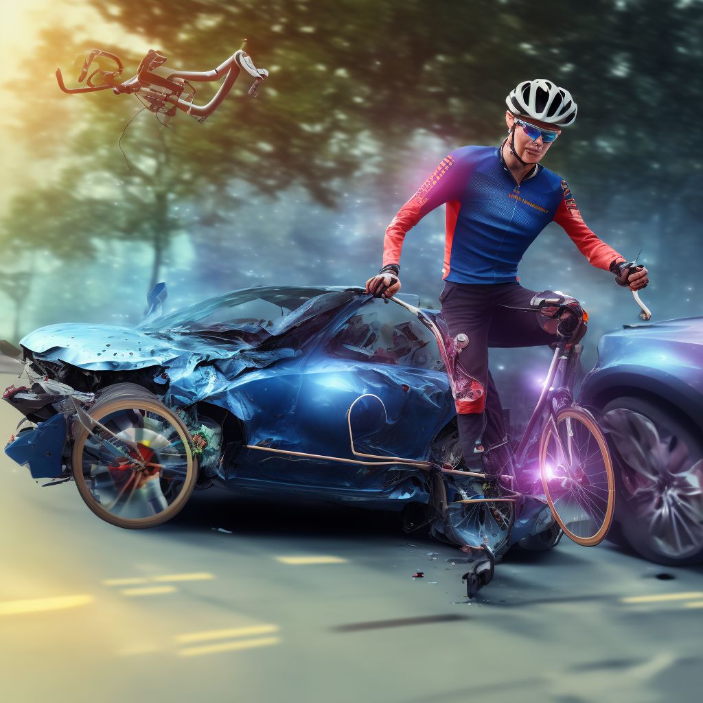 Unspecified pedal cyclist injured in collision with other motor vehicles in nontraffic accident, initial encounter digital illustration