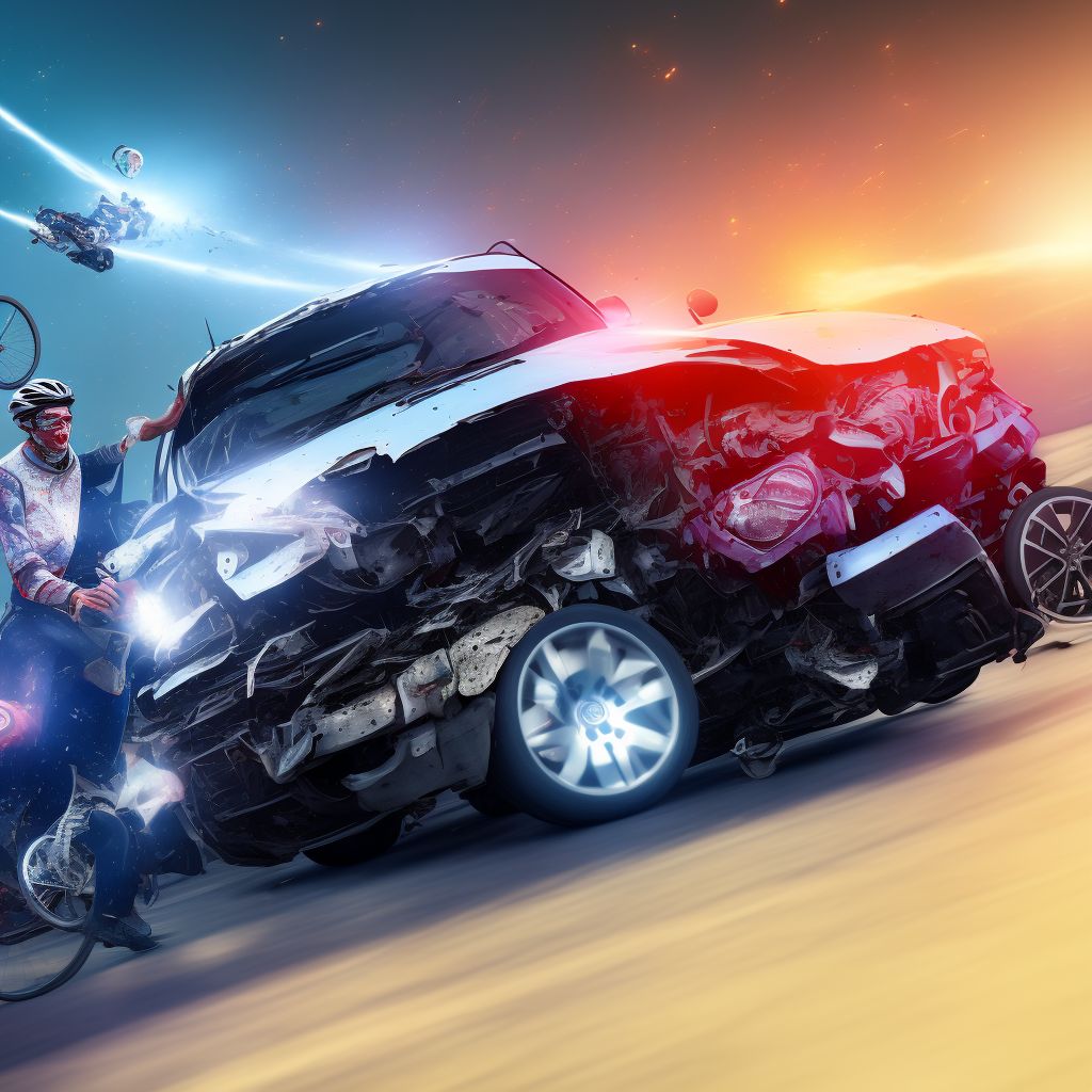 Unspecified pedal cyclist injured in collision with other motor vehicles in nontraffic accident, subsequent encounter digital illustration