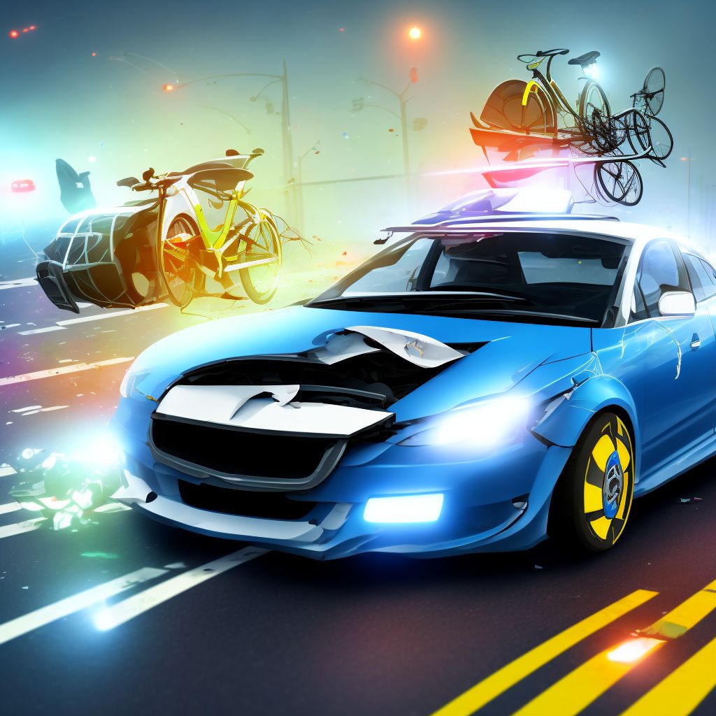 Pedal cycle driver injured in collision with unspecified motor vehicles in traffic accident, sequela digital illustration