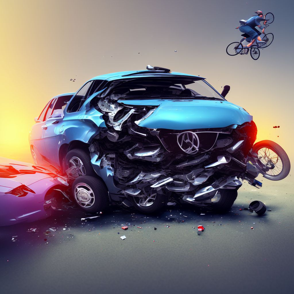 Unspecified pedal cyclist injured in collision with unspecified motor vehicles in traffic accident, subsequent encounter digital illustration