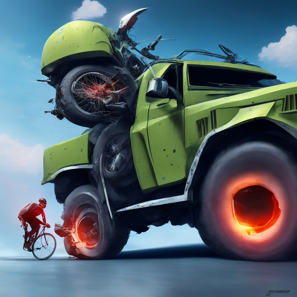 Pedal cyclist (driver) (passenger) injured in transport accident with military vehicle, subsequent encounter digital illustration