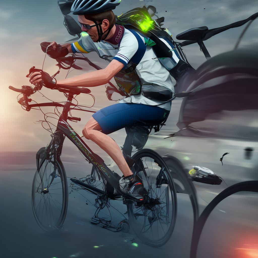 Pedal cyclist (driver) (passenger) injured in other specified transport accidents, subsequent encounter digital illustration