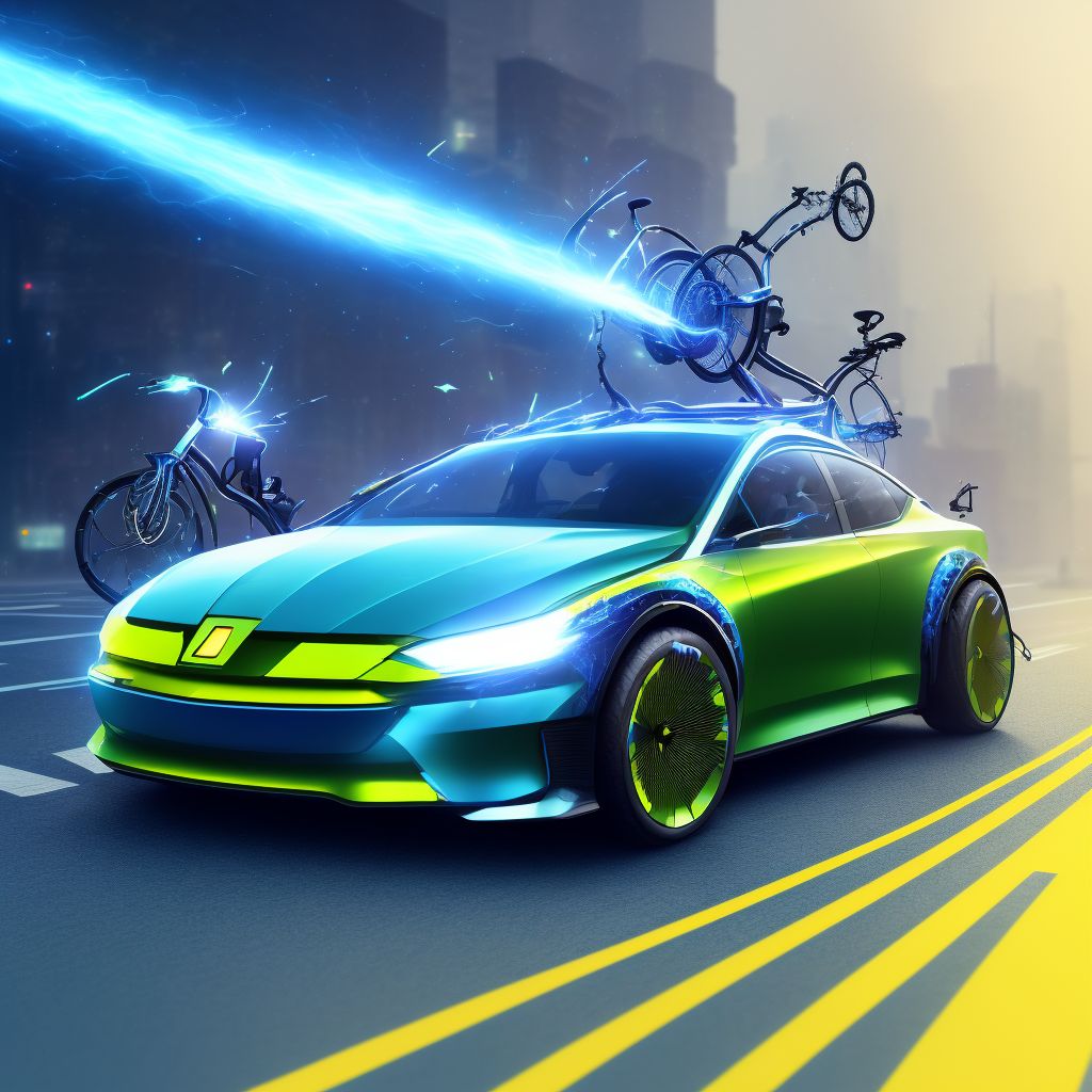 Electric (assisted) bicycle passenger injured in collision with pedestrian or animal in nontraffic accident, subsequent encounter digital illustration