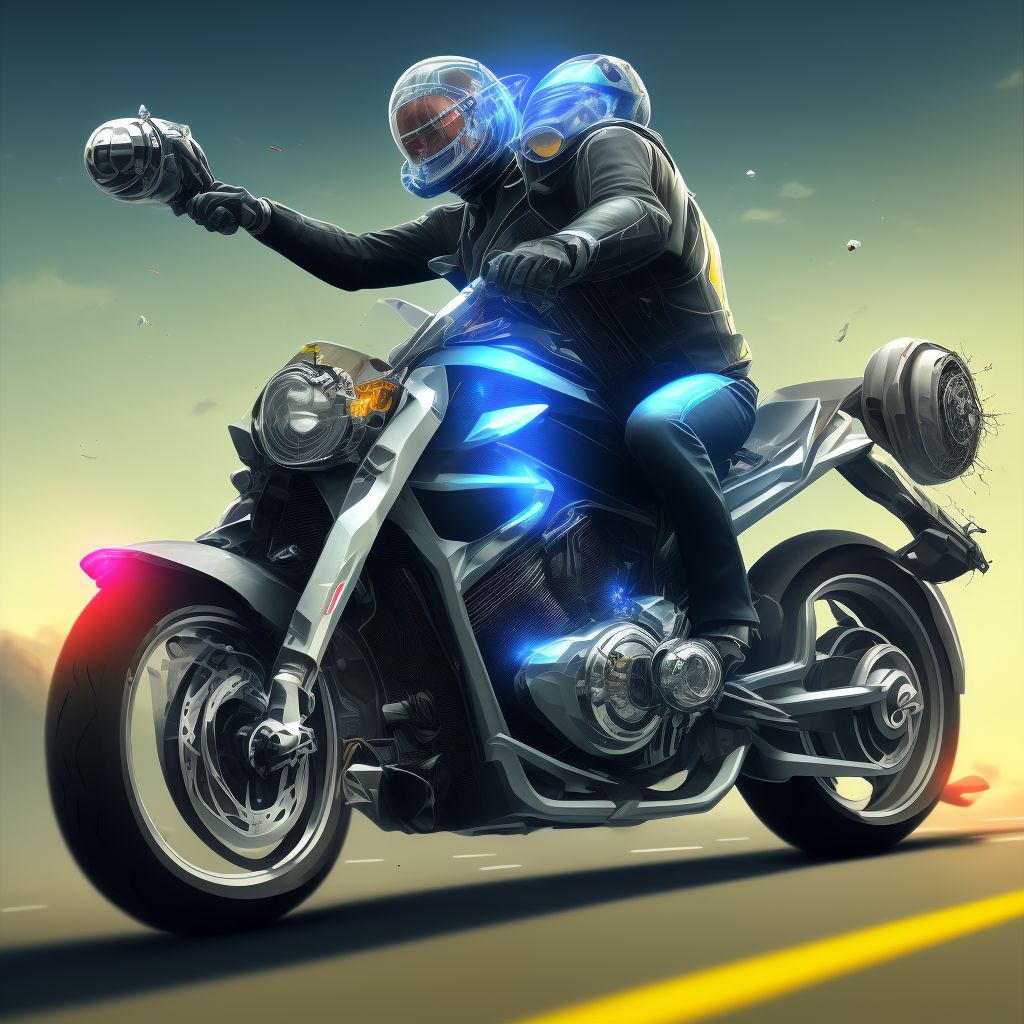 Other motorcycle passenger injured in collision with pedestrian or animal in nontraffic accident, subsequent encounter digital illustration