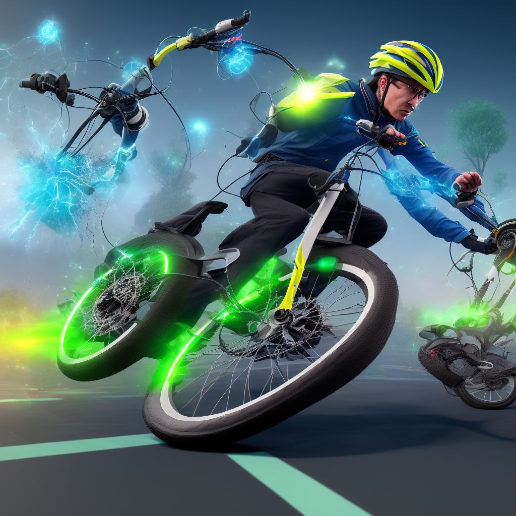 Unspecified electric (assisted) bicycle rider injured in collision with pedestrian or animal in nontraffic accident, subsequent encounter digital illustration