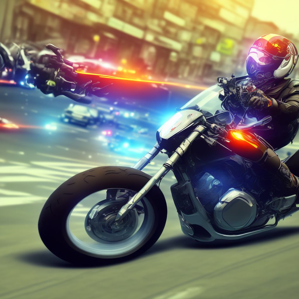 Other motorcycle driver injured in collision with pedestrian or animal in traffic accident, subsequent encounter digital illustration