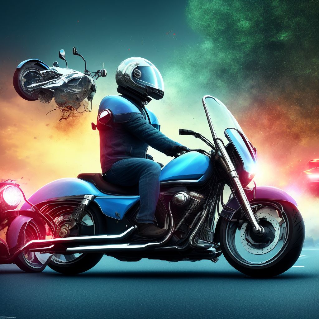 Motorcycle driver injured in collision with pedestrian or animal in traffic accident, initial encounter digital illustration