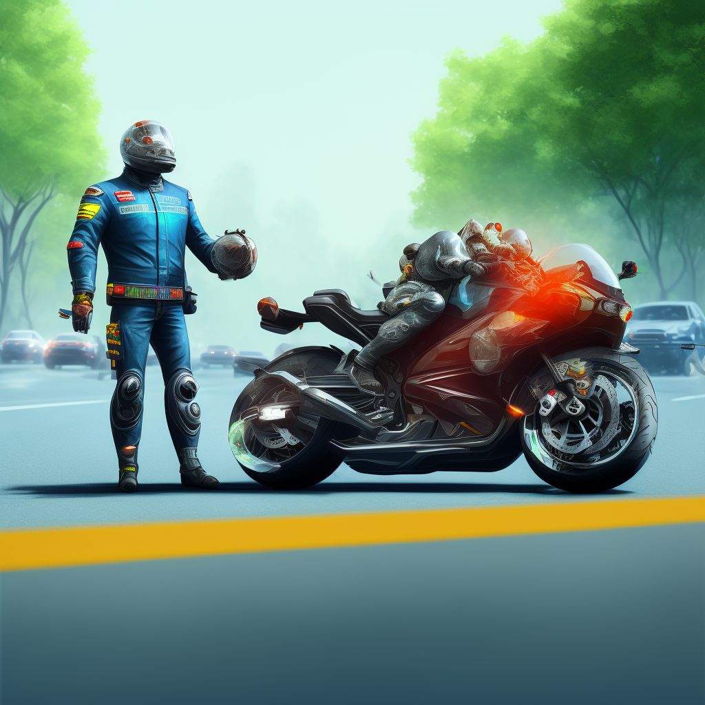 Motorcycle driver injured in collision with pedestrian or animal in traffic accident, subsequent encounter digital illustration