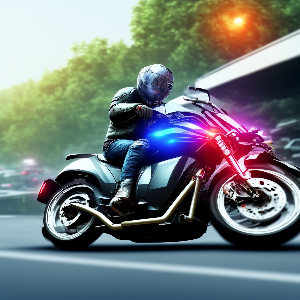 Motorcycle driver injured in collision with pedestrian or animal in traffic accident, sequela digital illustration