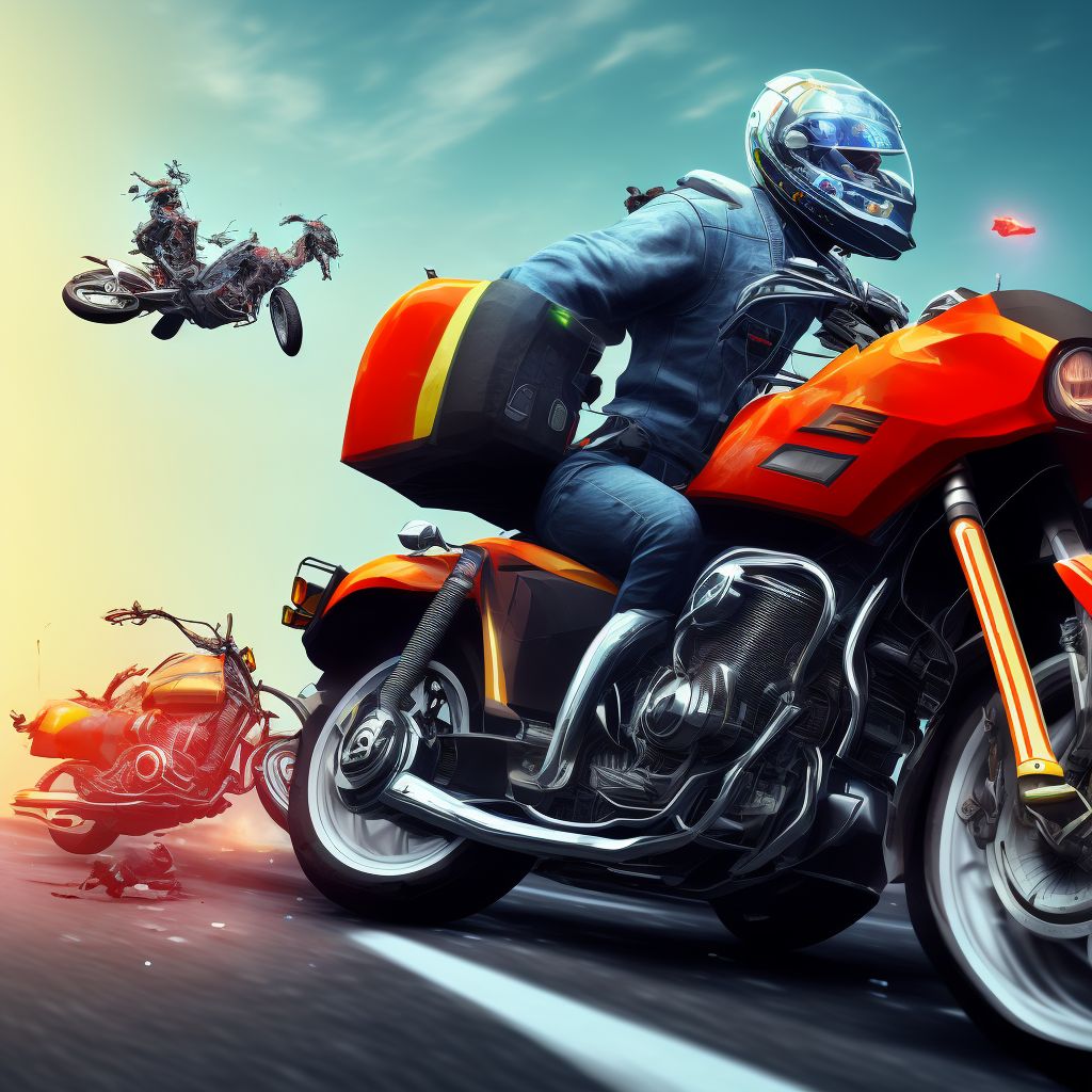 Other motorcycle passenger injured in collision with pedestrian or animal in traffic accident, subsequent encounter digital illustration