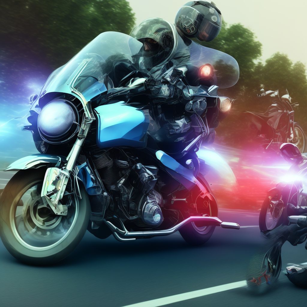 Motorcycle passenger injured in collision with pedestrian or animal in traffic accident, initial encounter digital illustration