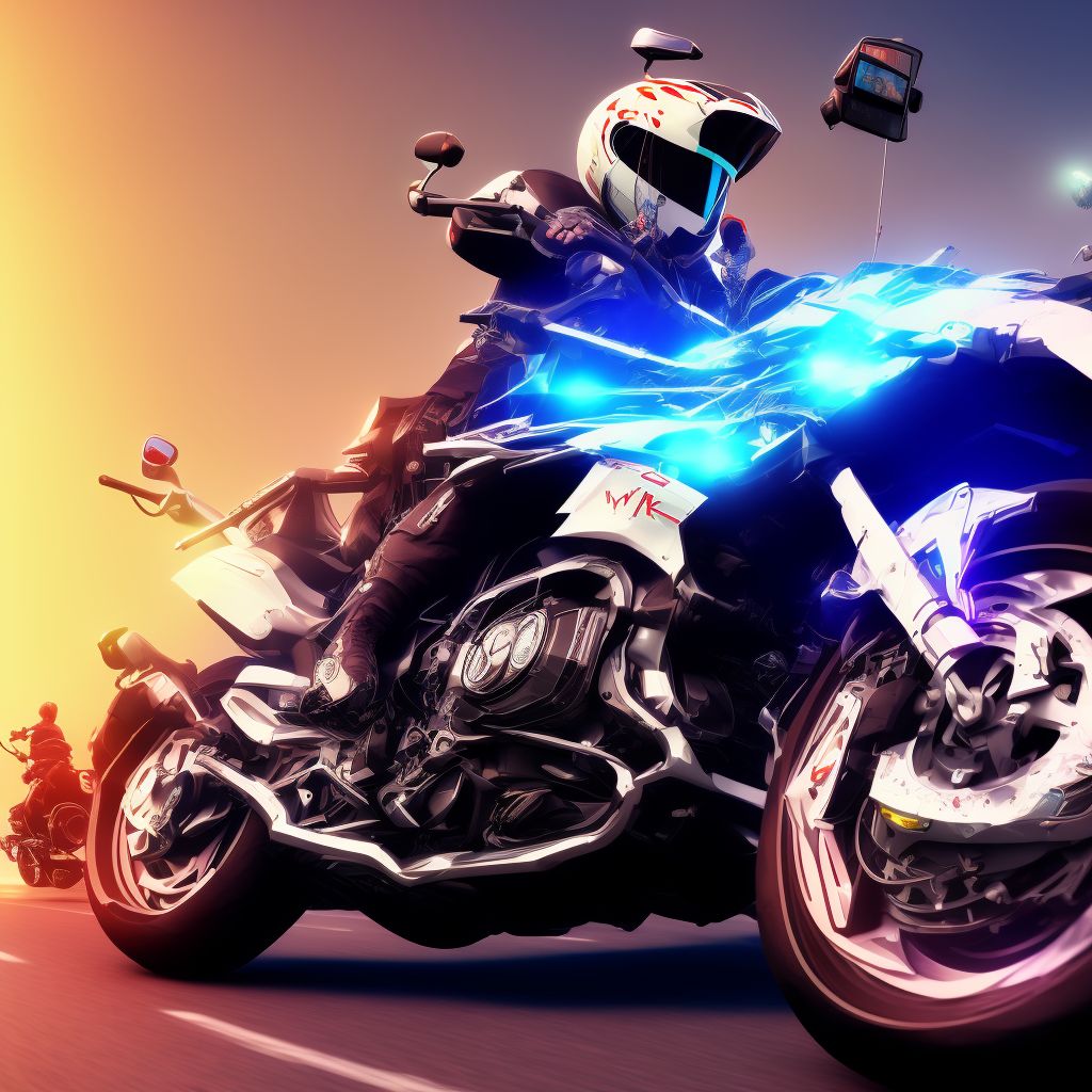 Motorcycle passenger injured in collision with pedestrian or animal in traffic accident, sequela digital illustration