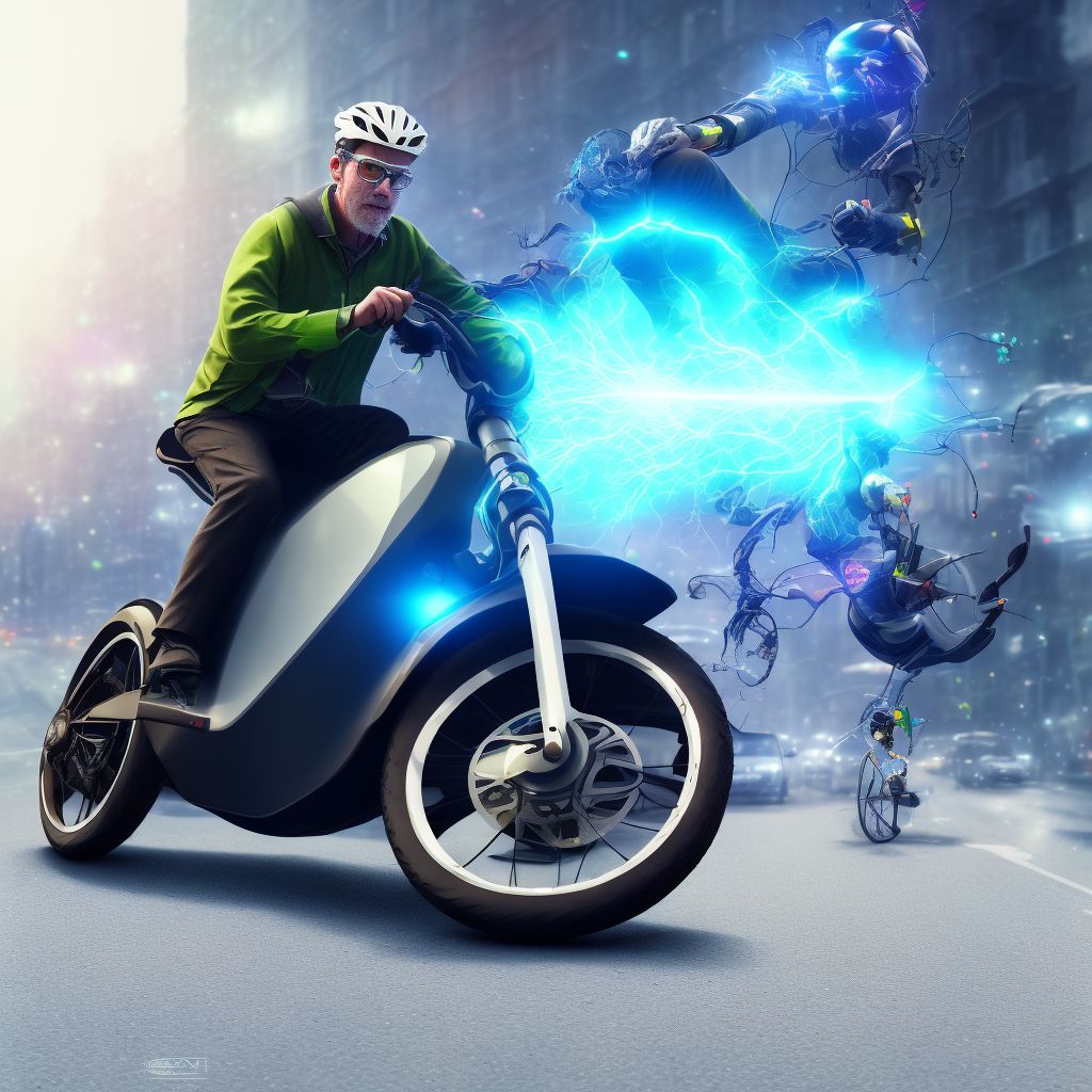 Unspecified electric (assisted) bicycle rider injured in collision with pedestrian or animal in traffic accident, subsequent encounter digital illustration