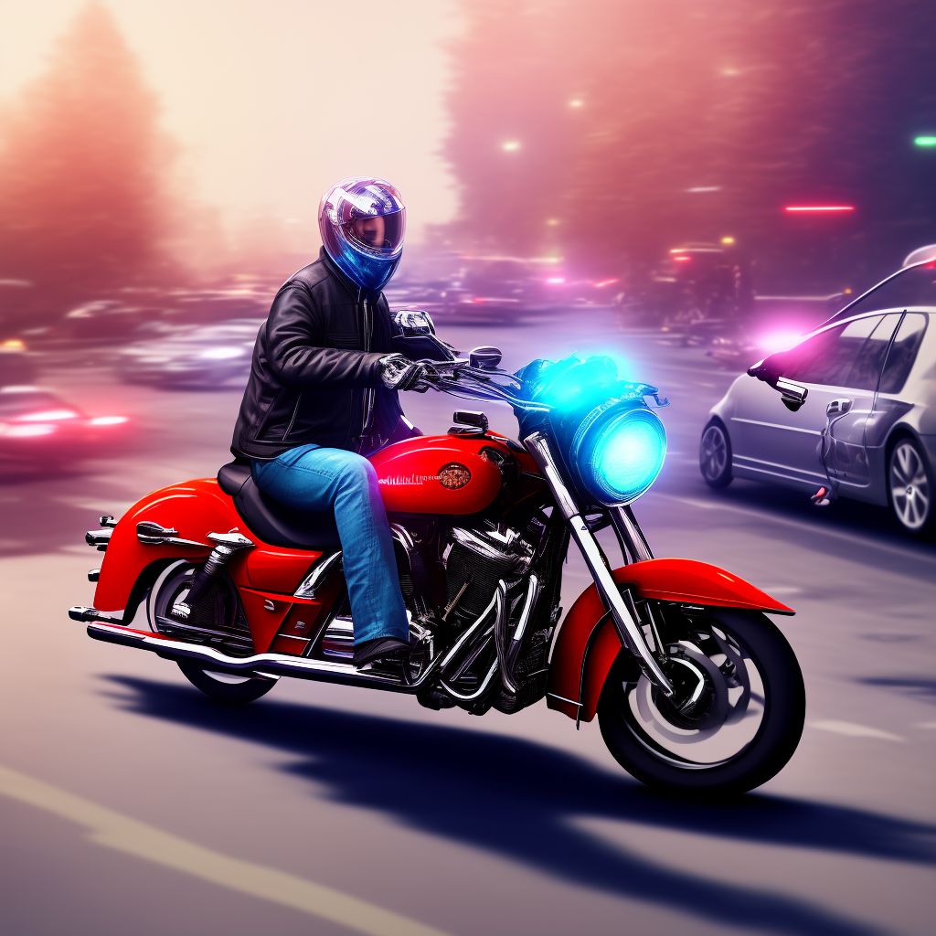 Unspecified motorcycle rider injured in collision with pedestrian or animal in traffic accident, subsequent encounter digital illustration