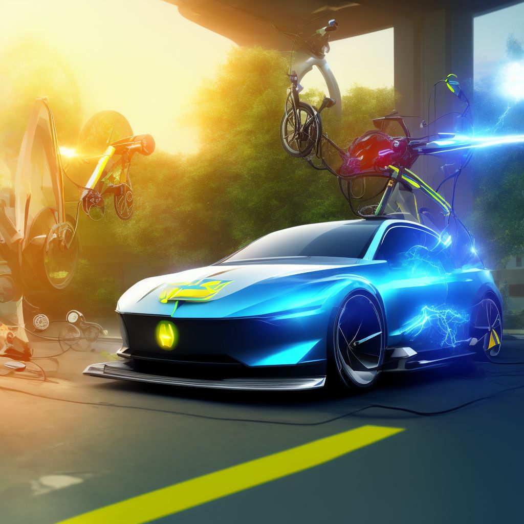 Electric (assisted) bicycle driver injured in collision with pedal cycle in nontraffic accident, initial encounter digital illustration