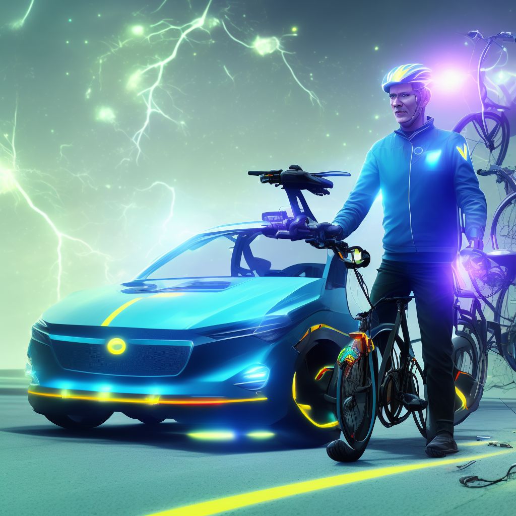 Electric (assisted) bicycle driver injured in collision with pedal cycle in nontraffic accident, subsequent encounter digital illustration