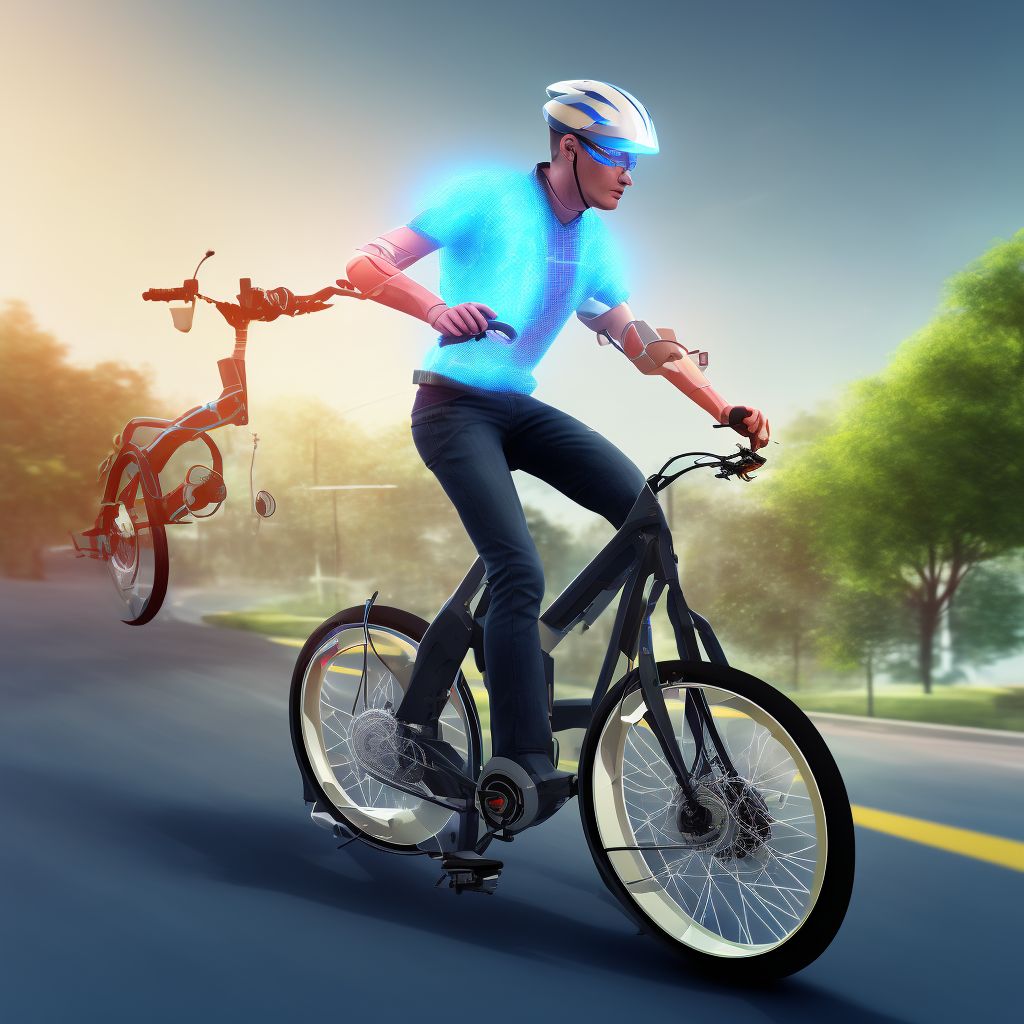 Electric (assisted) bicycle driver injured in collision with pedal cycle in nontraffic accident, sequela digital illustration