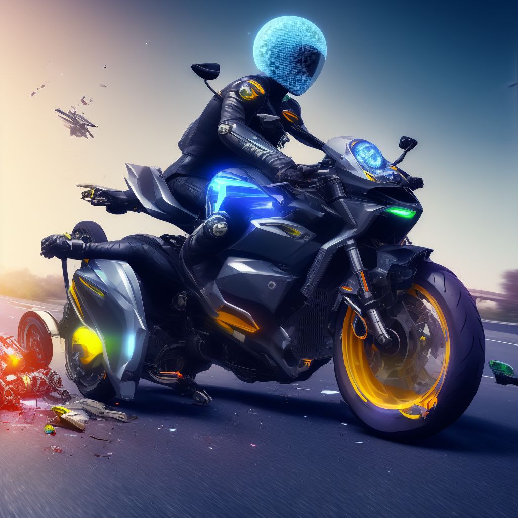 Other motorcycle driver injured in collision with pedal cycle in nontraffic accident, initial encounter digital illustration