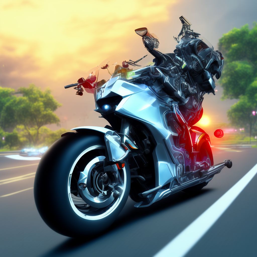 Other motorcycle passenger injured in collision with pedal cycle in nontraffic accident, initial encounter digital illustration