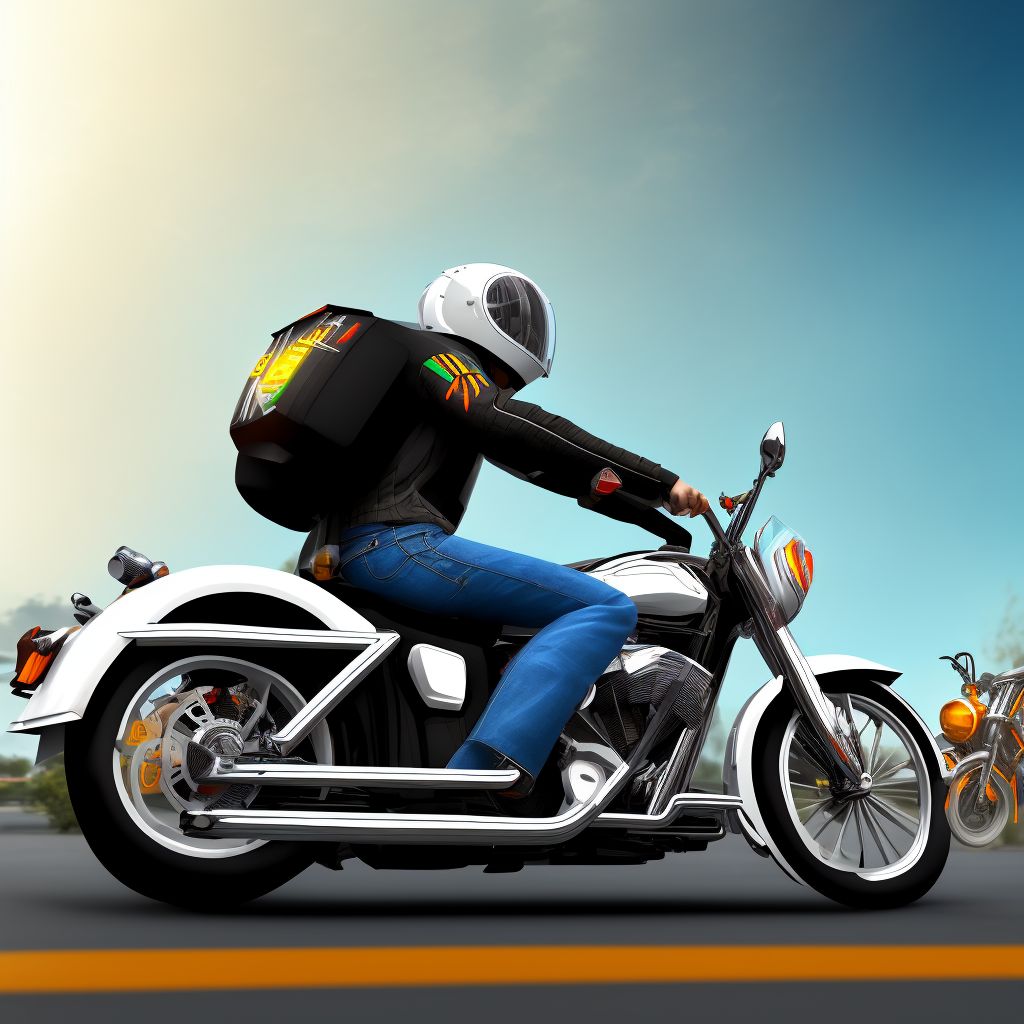 Motorcycle passenger injured in collision with pedal cycle in nontraffic accident, sequela digital illustration