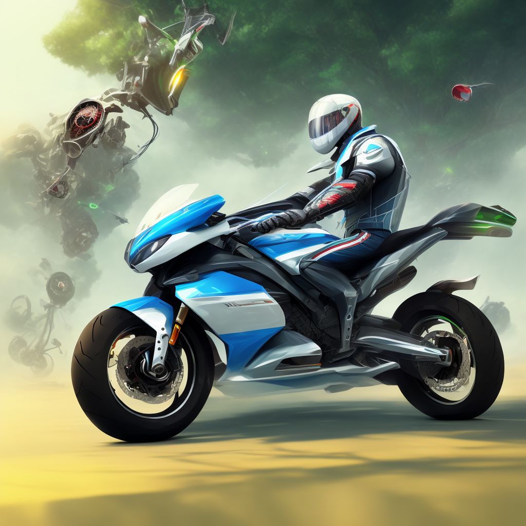 Unspecified rider of other motorcycle injured in collision with pedal cycle in nontraffic accident, subsequent encounter digital illustration