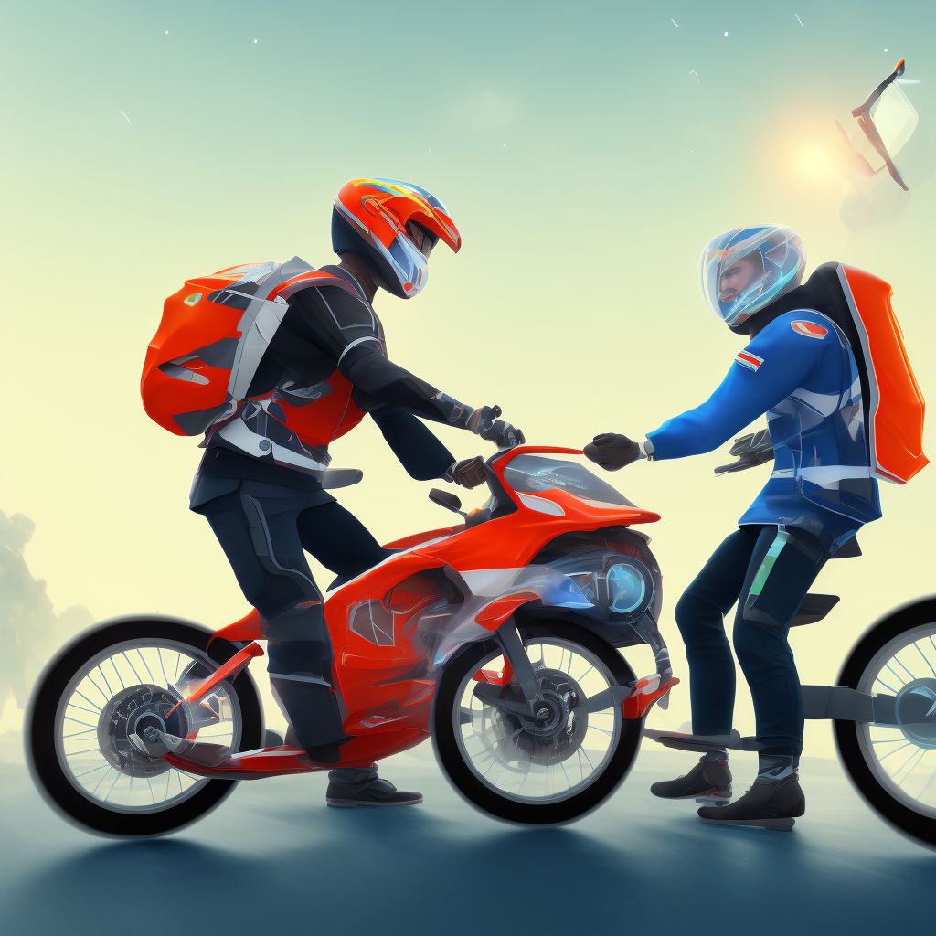 Person boarding or alighting other motorcycle injured in collision with pedal cycle, sequela digital illustration